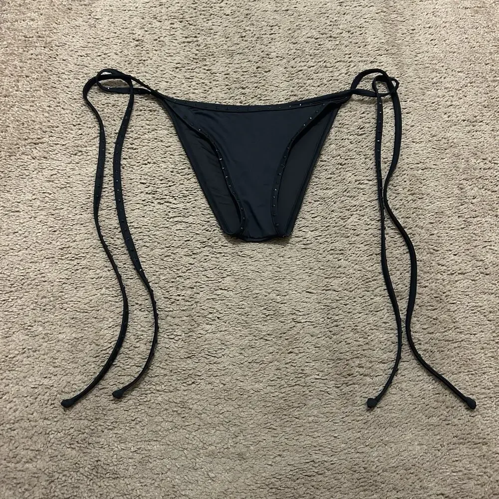 Skims Bikini Bottoms Size Medium Black Studded Lightly Used Tie String